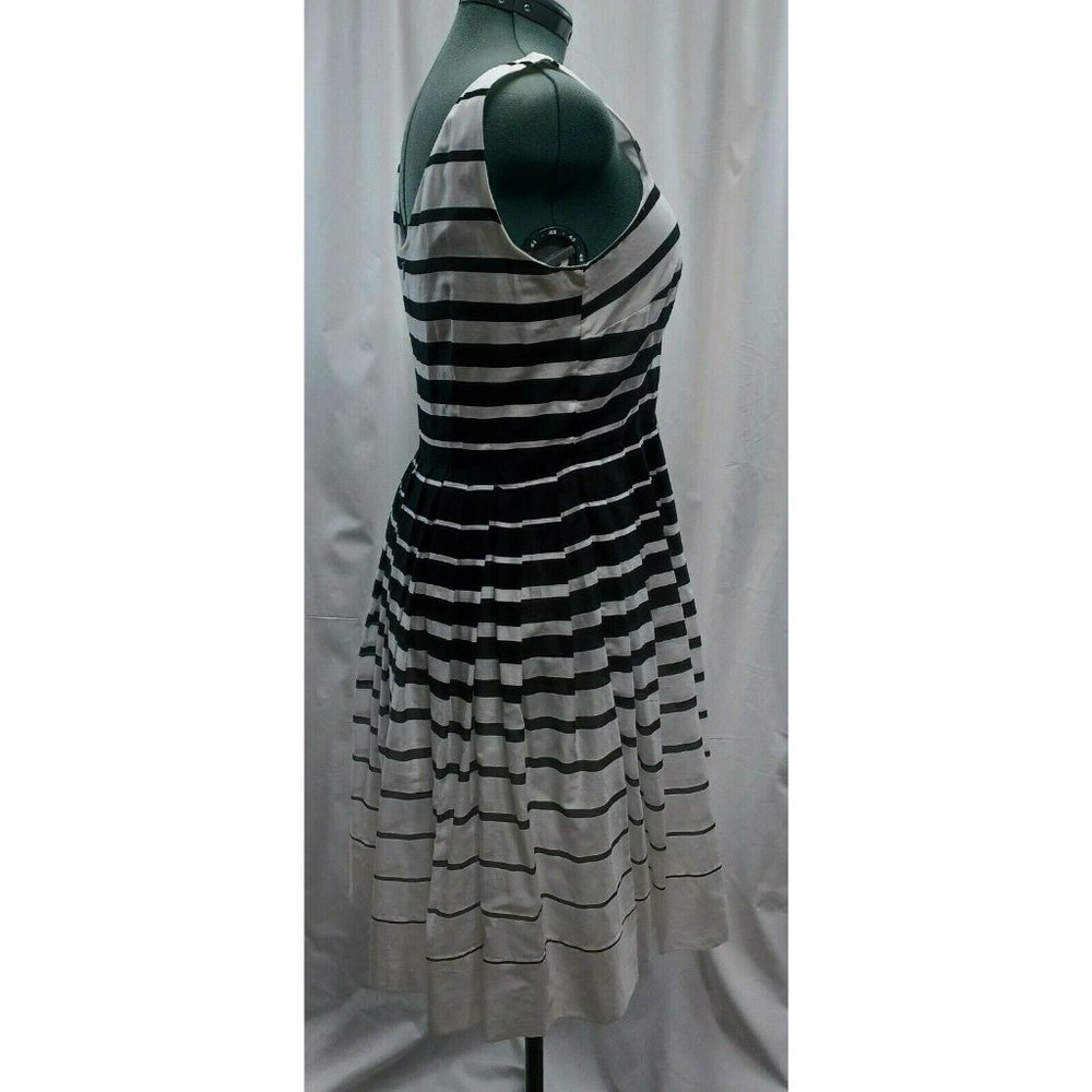 Talbots Dress Fit & Flare Pleated Sz 14 Sleeveless Linen Cotton Black White - Picture 4 of 10